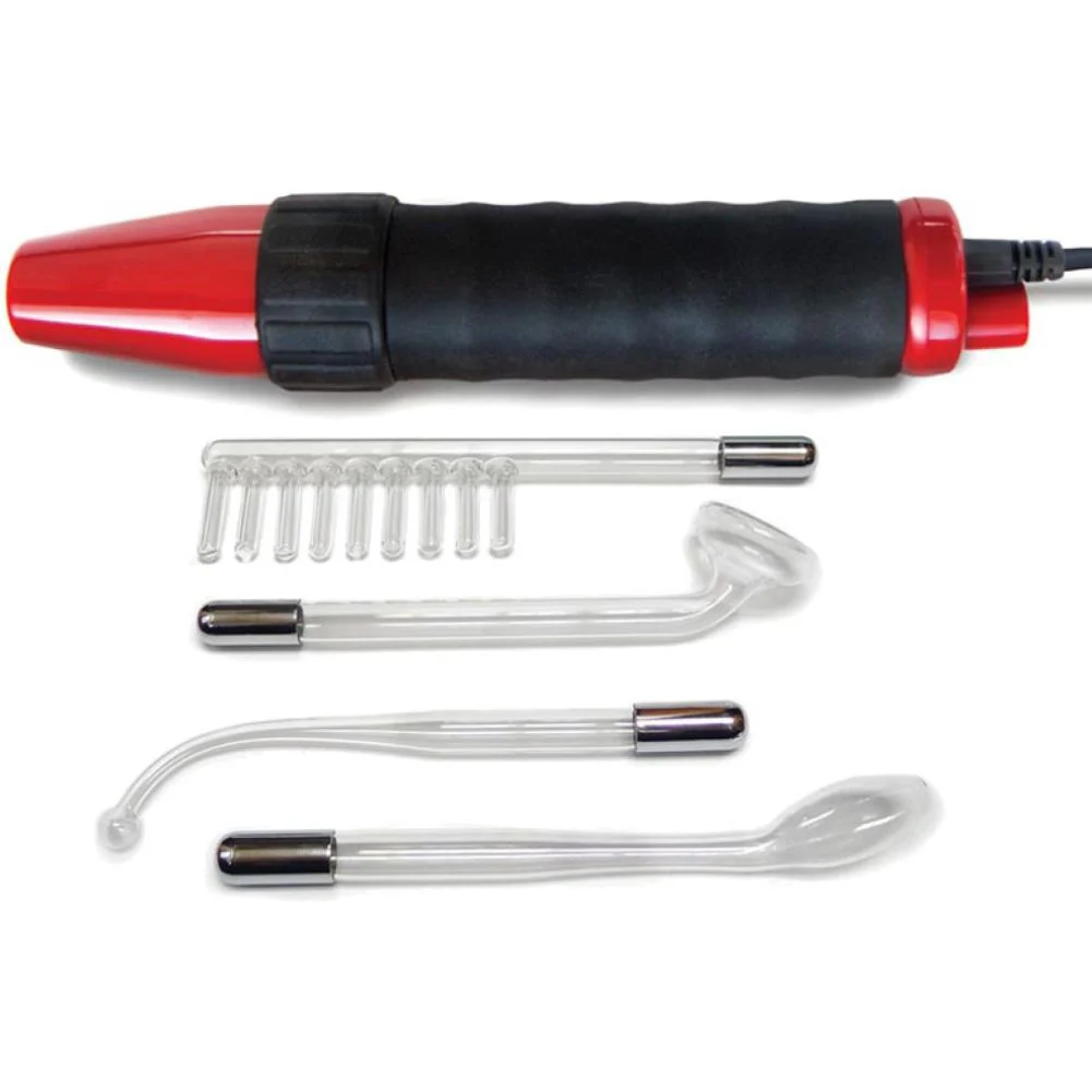 KinkLab Neon Wand Electrosex E-Stim Kit Red Handle, US Plug, Purple Attachment