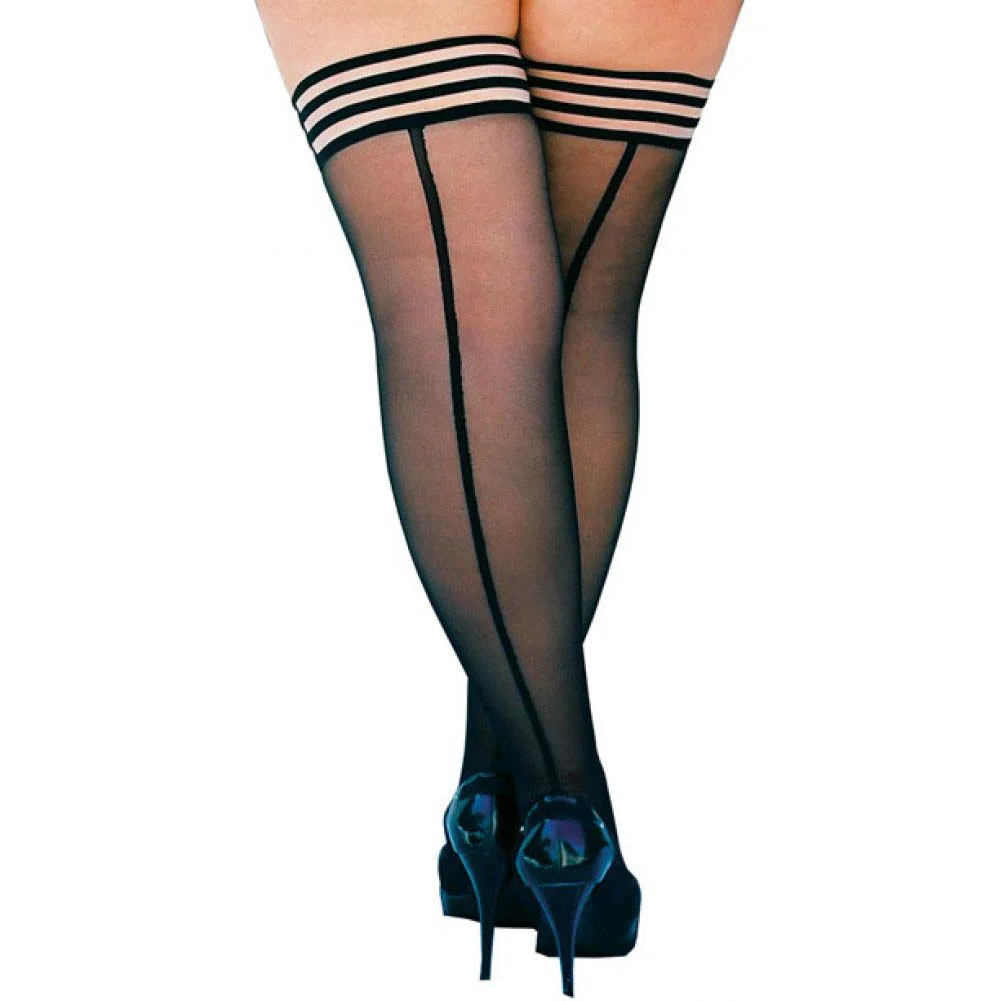 Kixies Lois Thigh High with Black Seam, Size C, Black