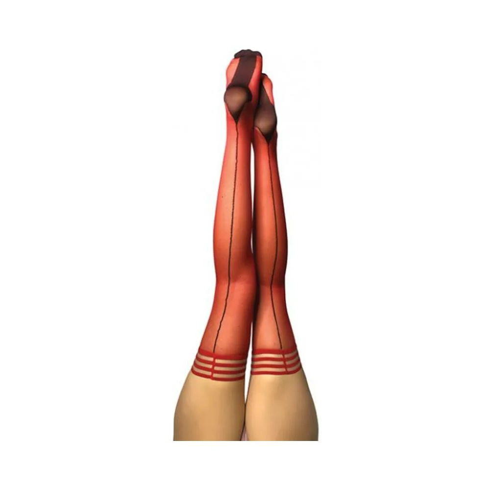 Kixies Monica Red Sheer With Black Seam And Cuban Heel - Size A