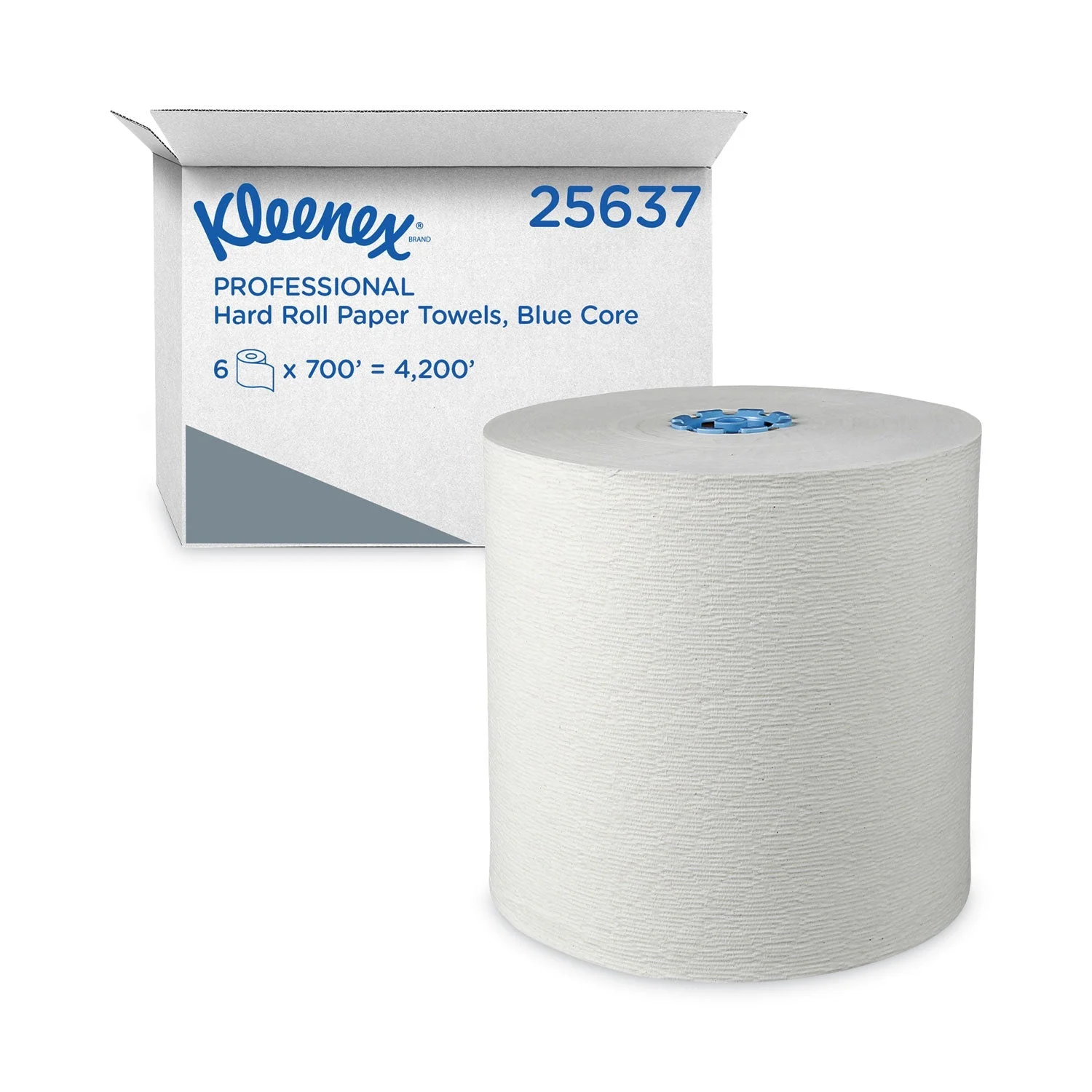 Kleenex Hard Roll Paper Towels with Premium Absorbency Pockets with Colored Core, Blue Core, 7.5" x 700 ft, White, 6 Rolls/Carton