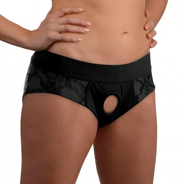 Lace Envy Black Crotchless Panty Harness