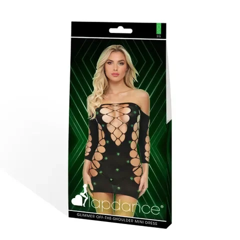 LAPDANCE GLIMMER OFF-THE-SHOULDER MINI DRESS