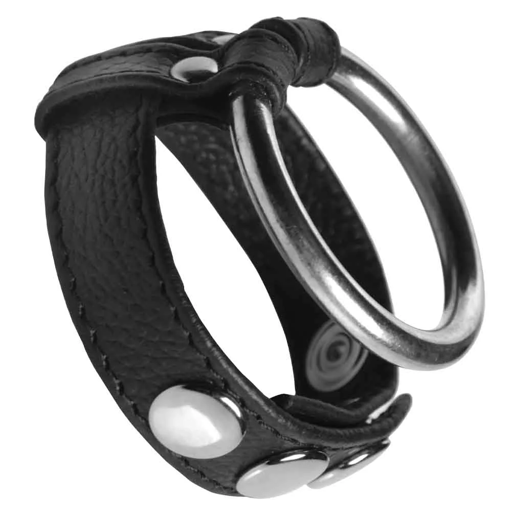 Leathers Penis Gear Leather and Steel Ring, 1.5", Black Medium