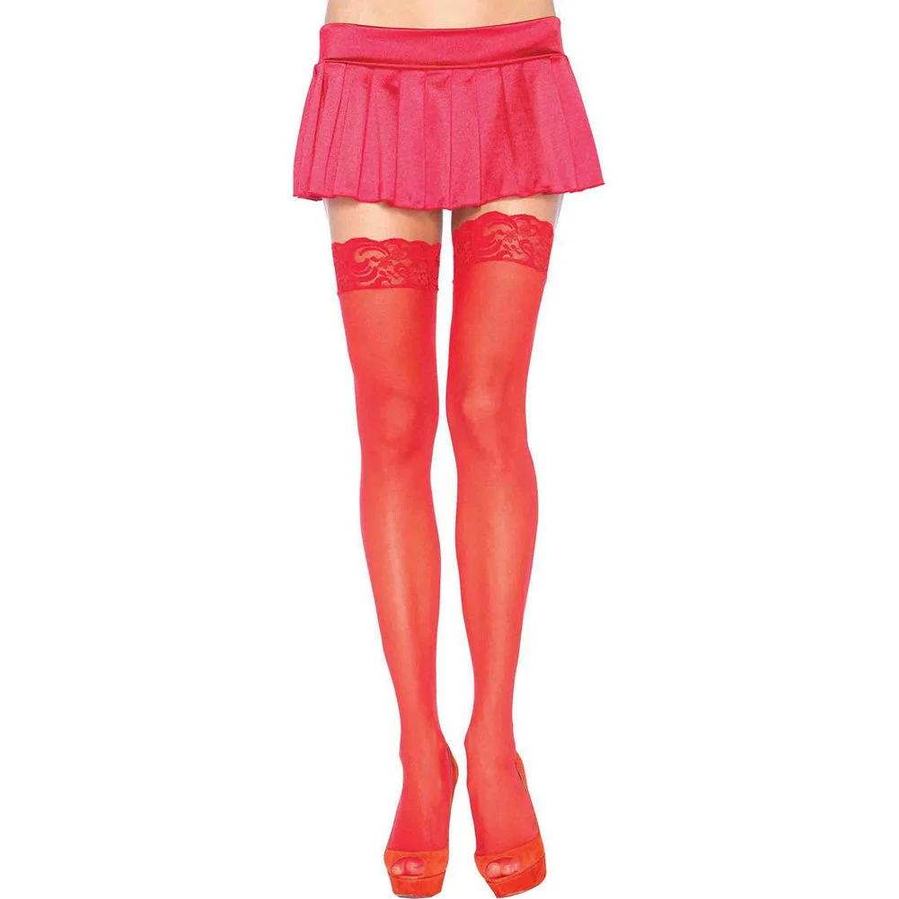 Leg Avenue Alix Sheer Thigh High Stockings, One Size, Red