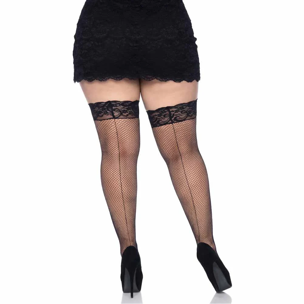 Leg Avenue Amy Fishnet Thigh High Stockings, Plus Size, Black