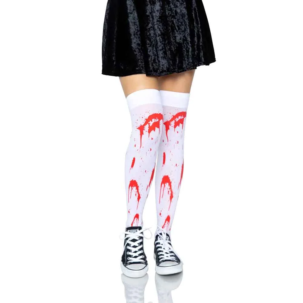 Leg Avenue Bloody Zombie Thigh Highs, One Size, White/Red