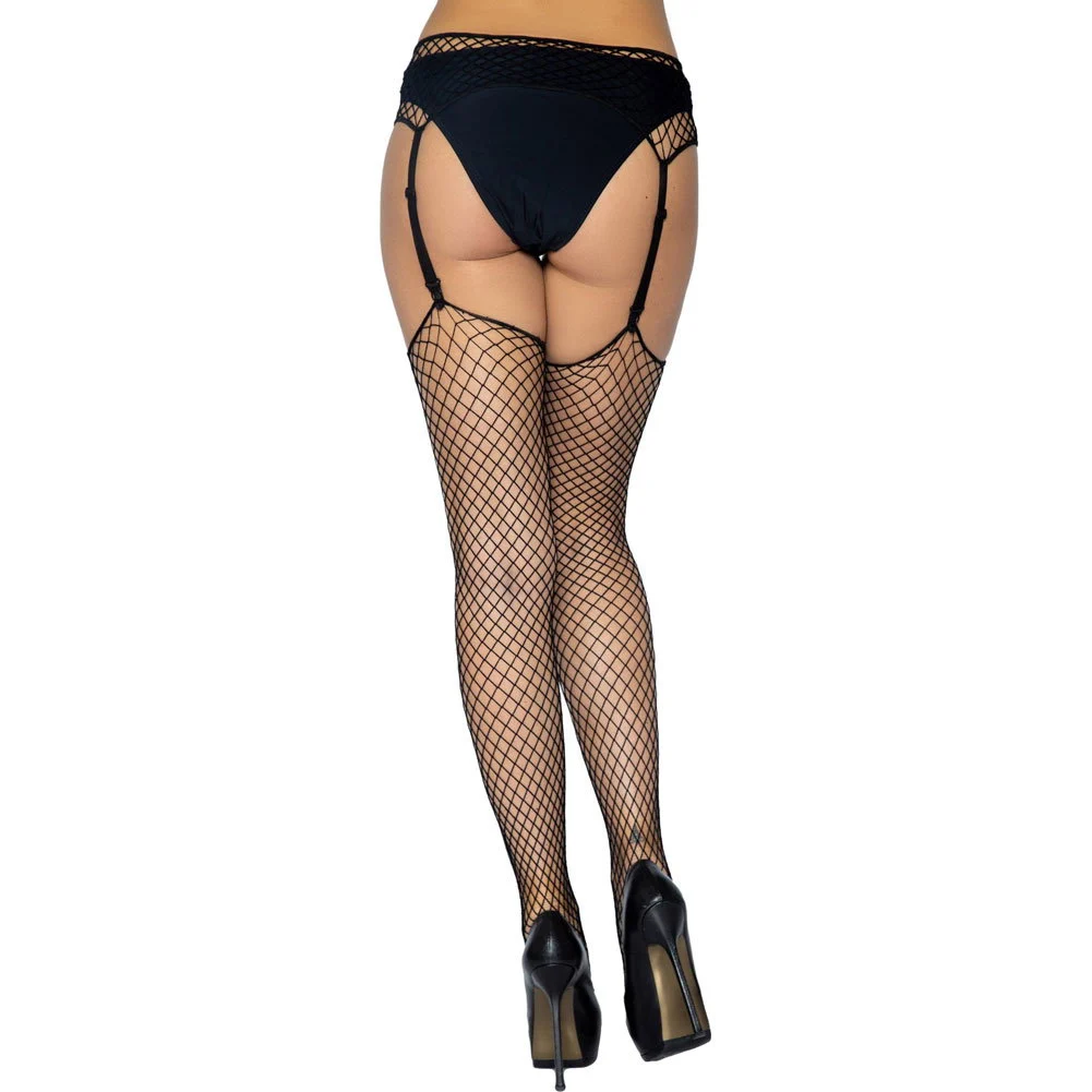 Leg Avenue Fishnet Garter Belt and Stockings, One Size, Black