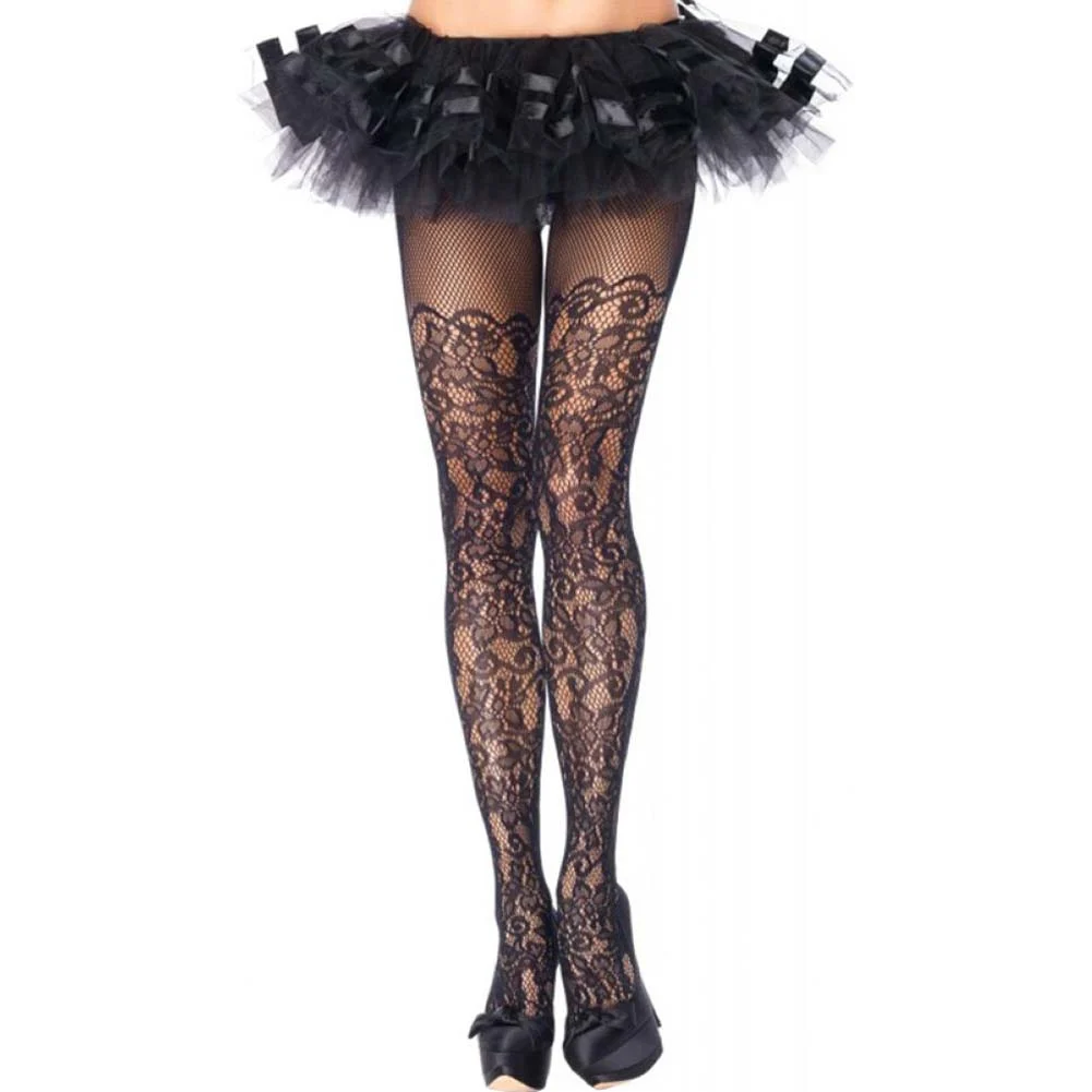 Leg Avenue Floral Vine Net Pantyhose, One Size Queen, Black