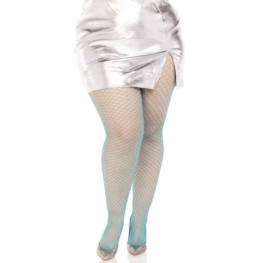 Leg Avenue Gaia Spandex Net Industrial Tights, 1X/2X, Neon Blue