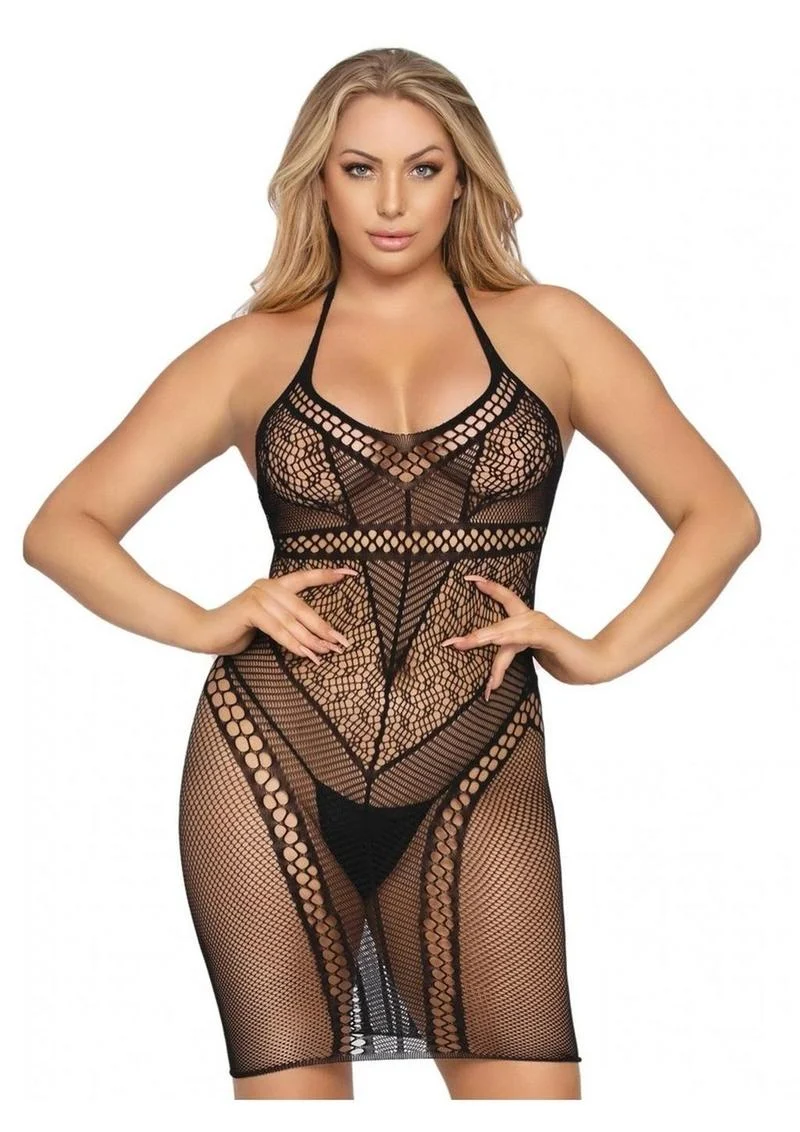 Leg Avenue Multi Net Halter Mini Dress.