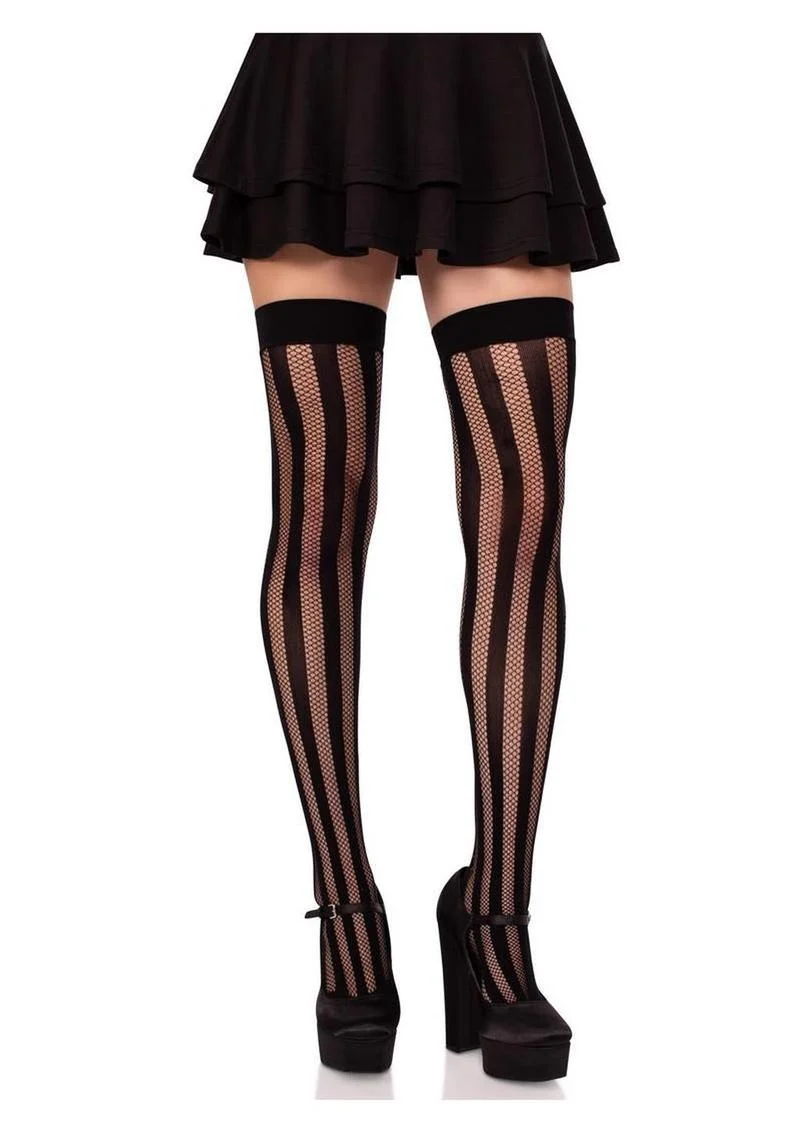 Leg Avenue Net and Opaque Striped Thigh Highs