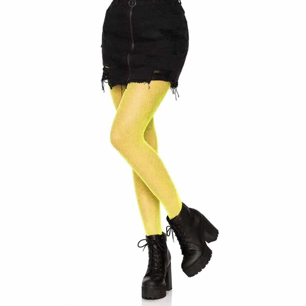 Leg Avenue Nylon Fishnet Pantyhose, One Size, Neon Yellow