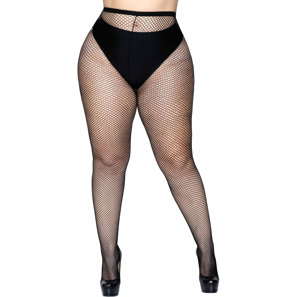 Leg Avenue Nylon Fishnet Pantyhose, Queen, Black