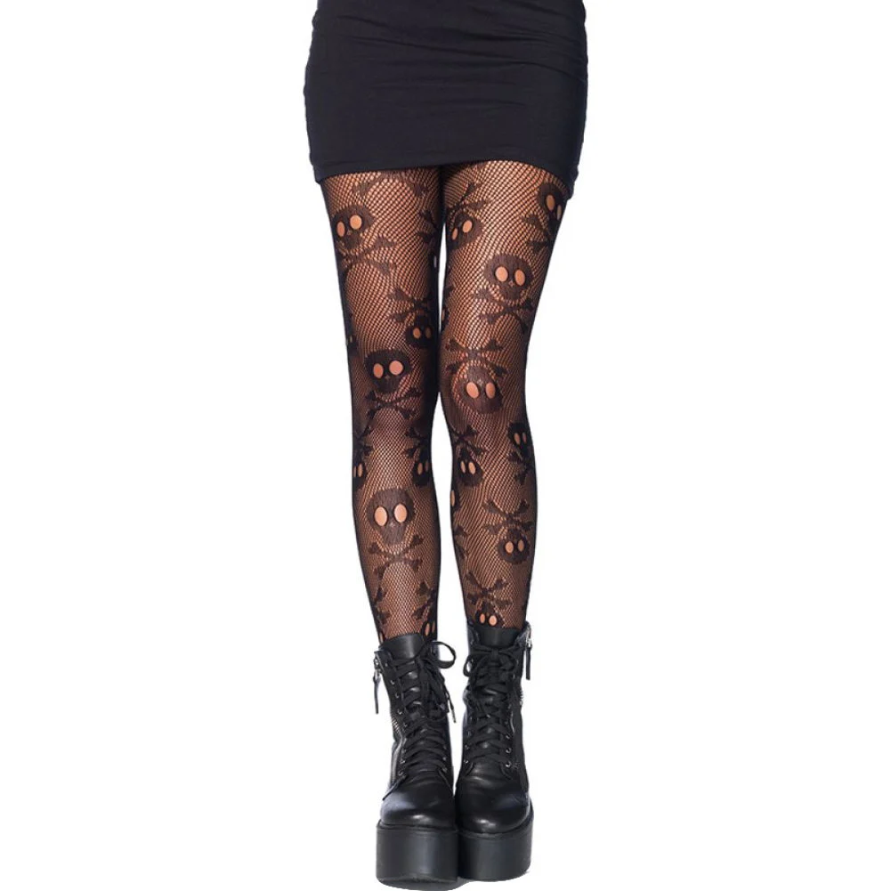Leg Avenue Pirate Booty Skull Net Pantyhose, One Size, Black
