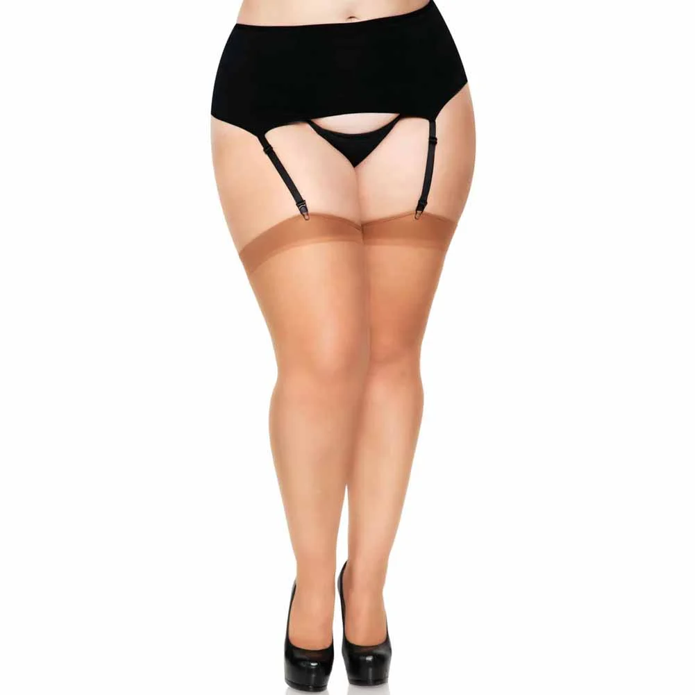 Leg Avenue Sheer Thigh High Stockings with Back Seam, Plus Size, Tan
