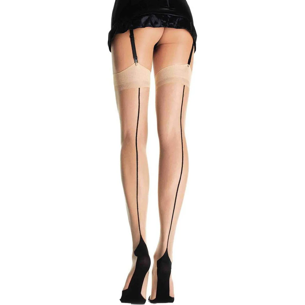 Leg Avenue Sheer Two Tone Cuban Heel Stocking with Back Seam, One Size, Nude/Black