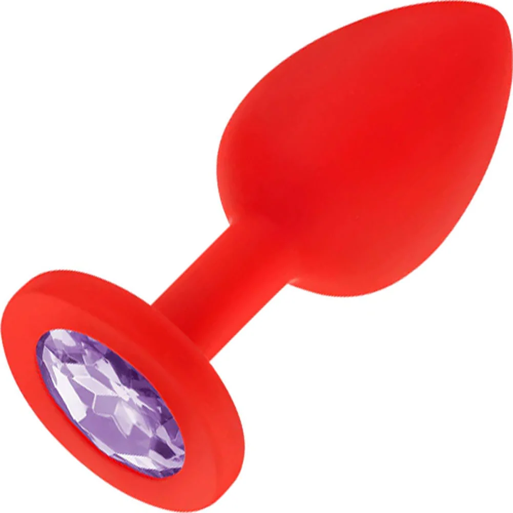 Luv Inc Jeweled Silicone Plug with 3 Interchangeable Stones, 2.8", Red