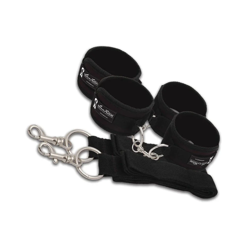 Lux Fetish Bed Spreader 7 Piece Restraint System Black