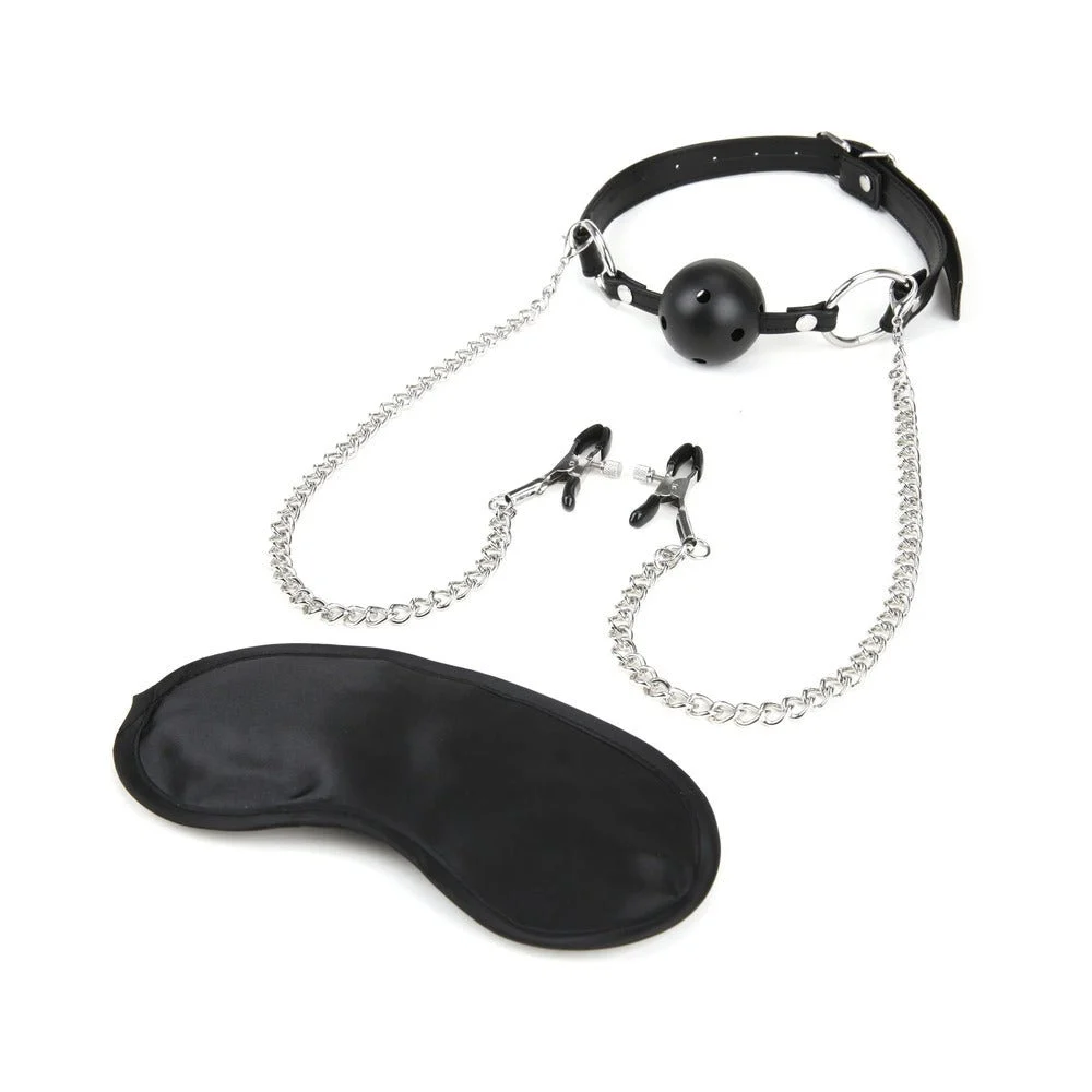 Lux Fetish Breathable Gag With Nipple Clamp
