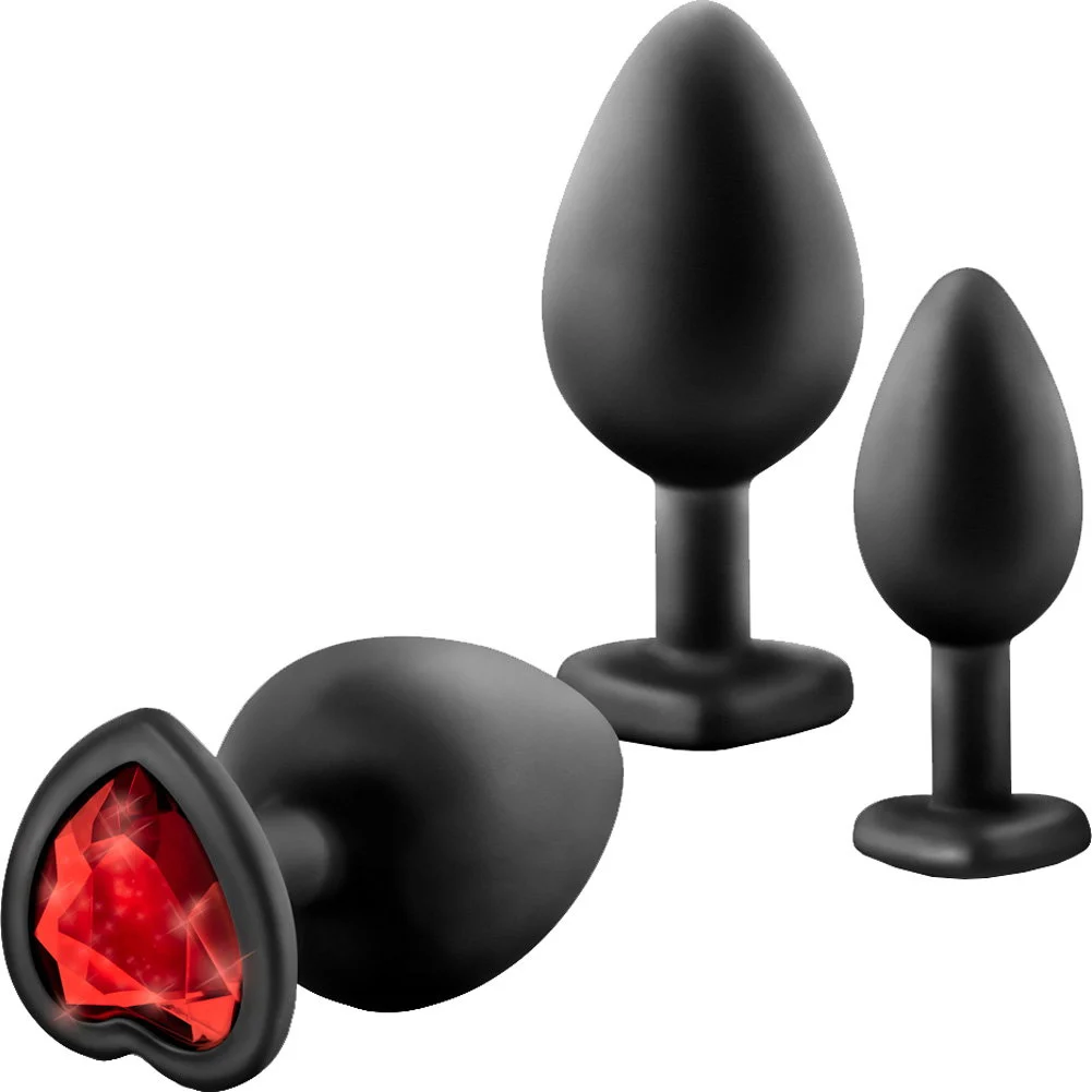 Luxe Bling Tapered Silicone Butt Plug Training Kit, Black/Red