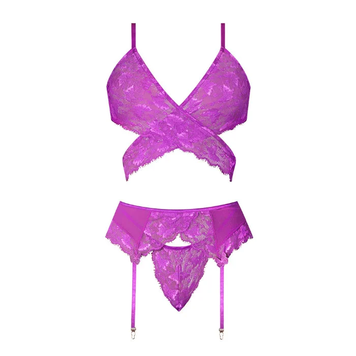 Magic Silk Butterfly Fantasies Bra, Garter & Thong Blacklight Reactive Set With Bonus Coochy Shave Cream