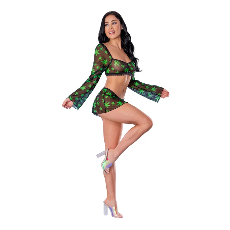 Magic Silk Hazy Dayz Crop Top Skirt & G-String Set Pot Leaf