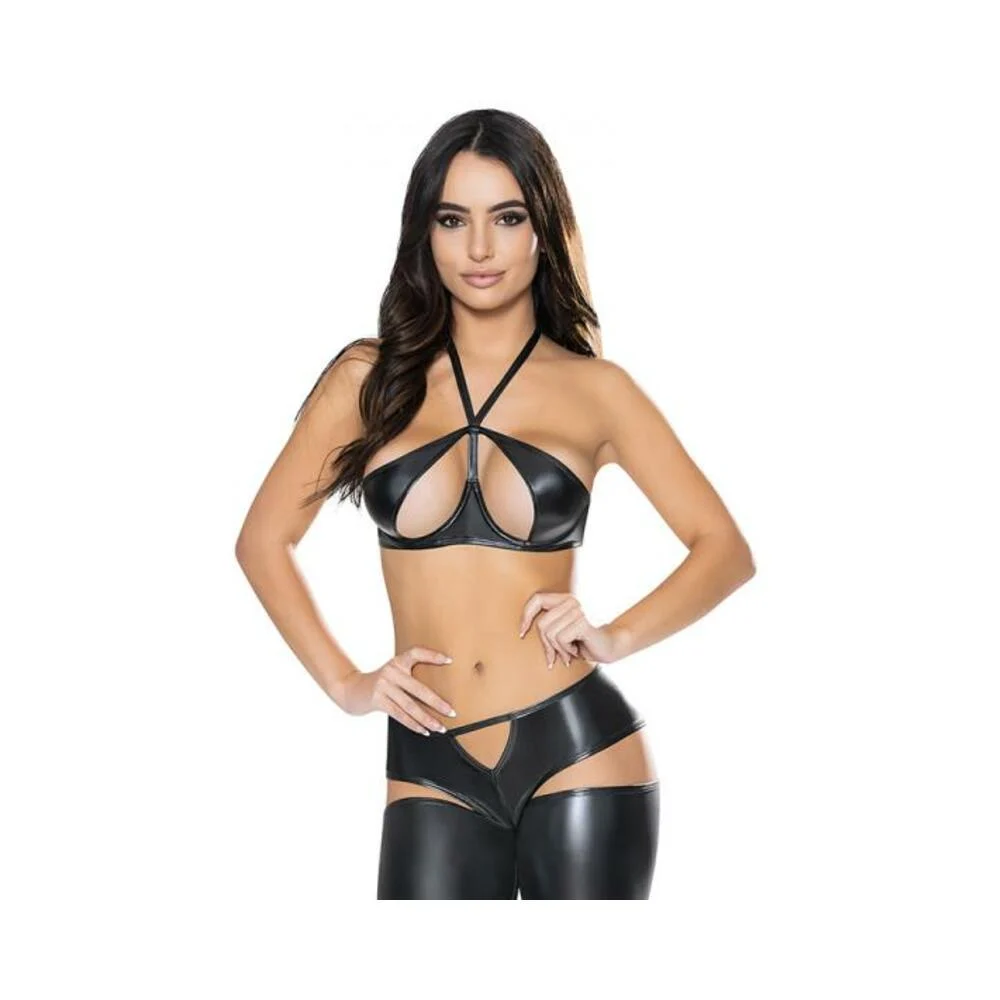 Magic Silk Liquid Onyx Halter Bra & Cutout Pants Black