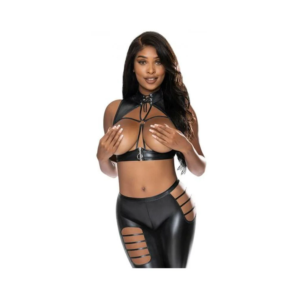 Magic Silk Liquid Onyx Open Vest & Leggings Black