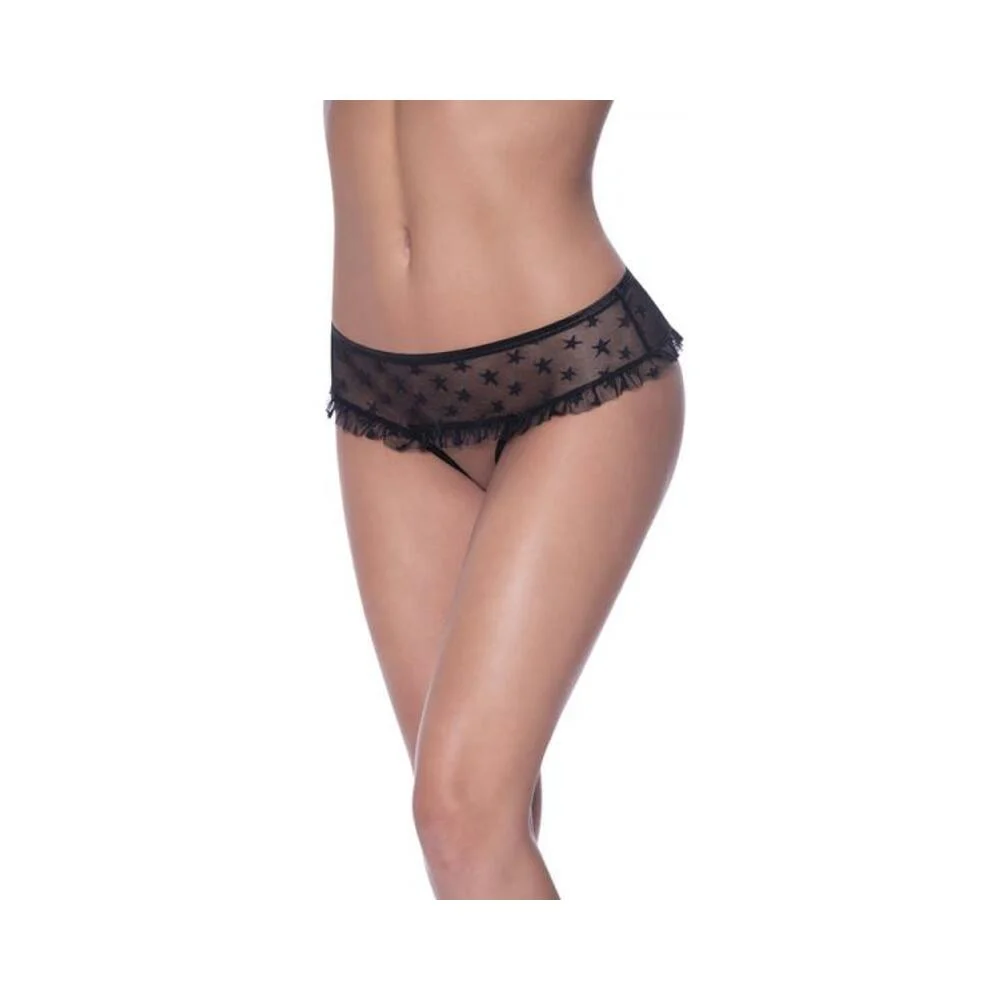 Magic Silk Love Star Skirted Hipster with Open Crotch Panty Black