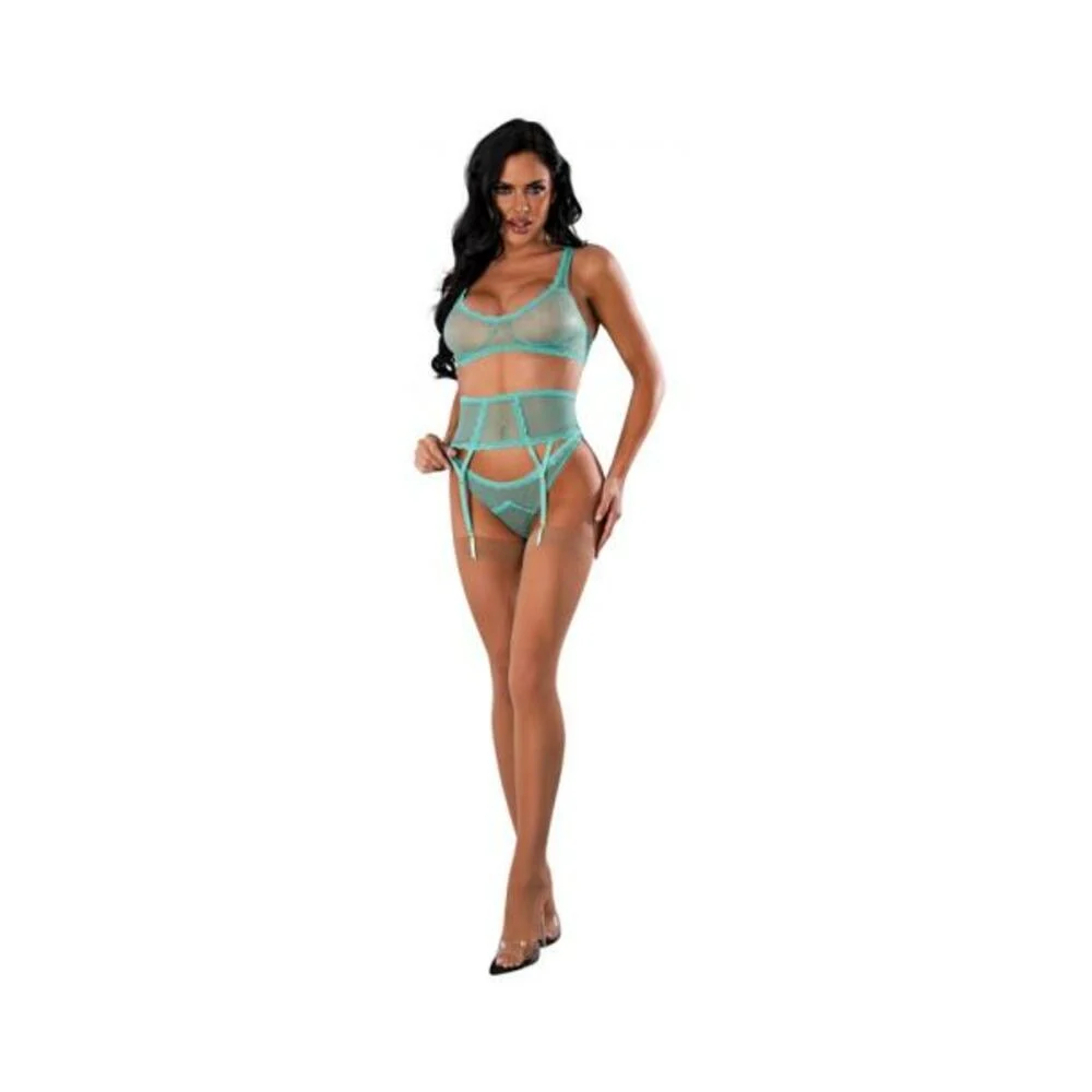 Magic Silk Soft Petals Bralette, Waist Cincher and Panty Set Aqua