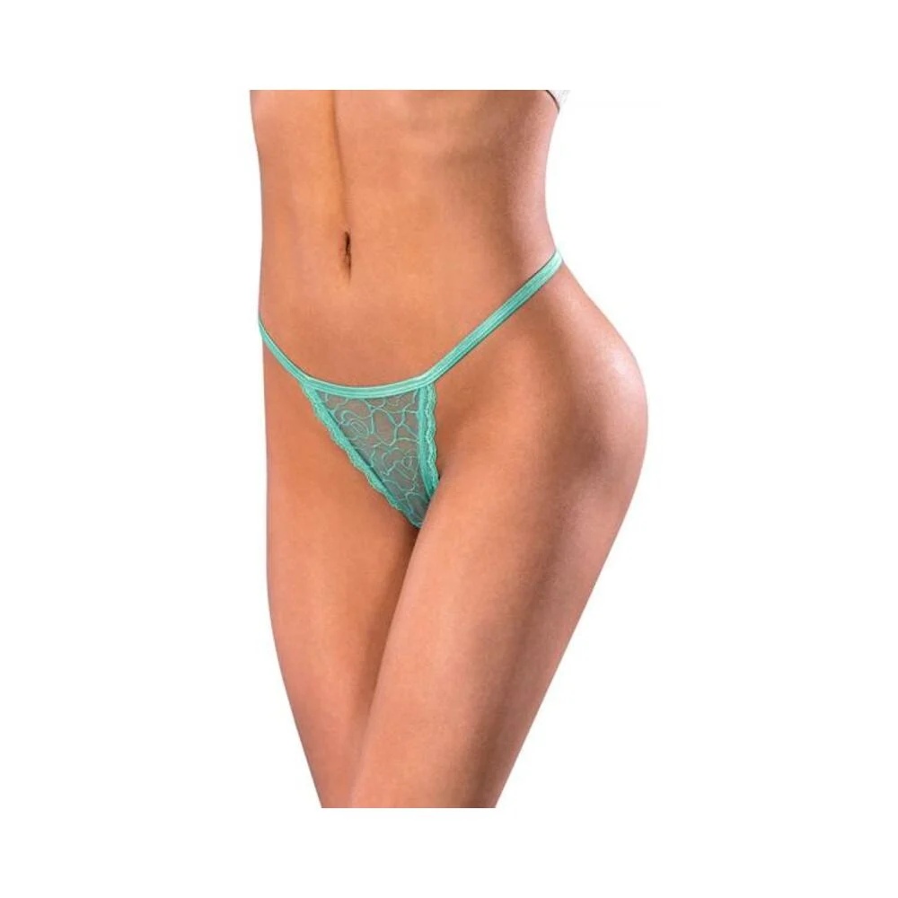 Magic Silk Soft Petals Lace Thong Aqua
