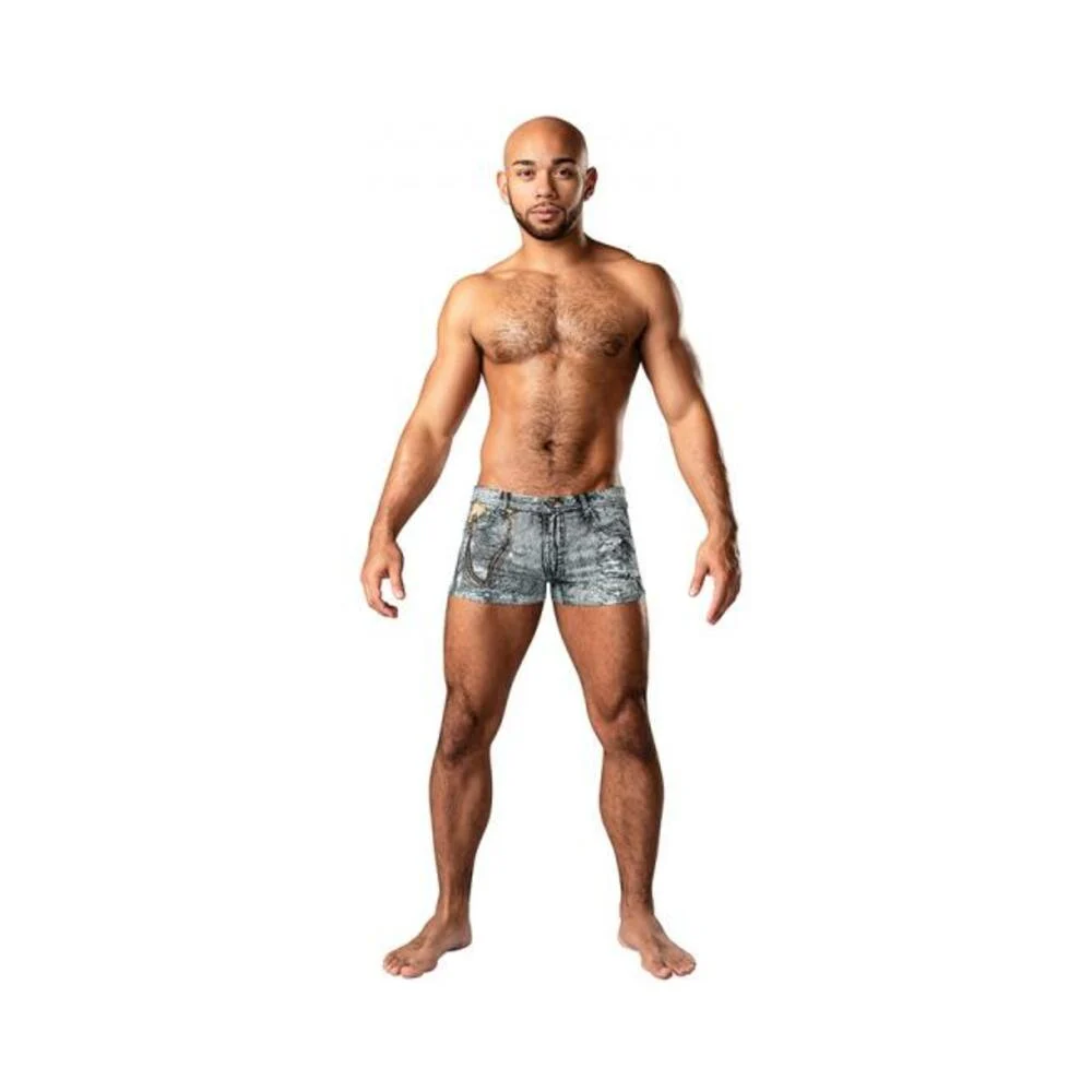 Male Power Dirty Denim Pouch Short Denim Print