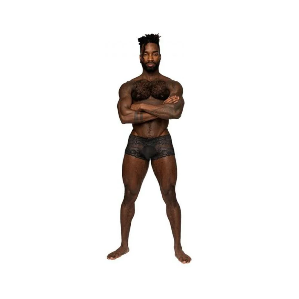 Male Power Sassy Lace Mini Short Sheer Pouch Black