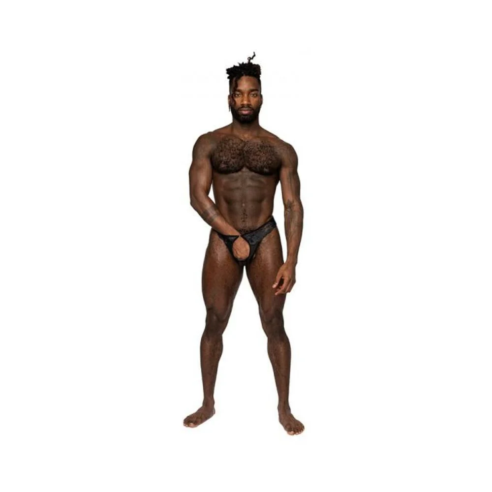 Male Power Sassy Lace Open Ring Thong Black