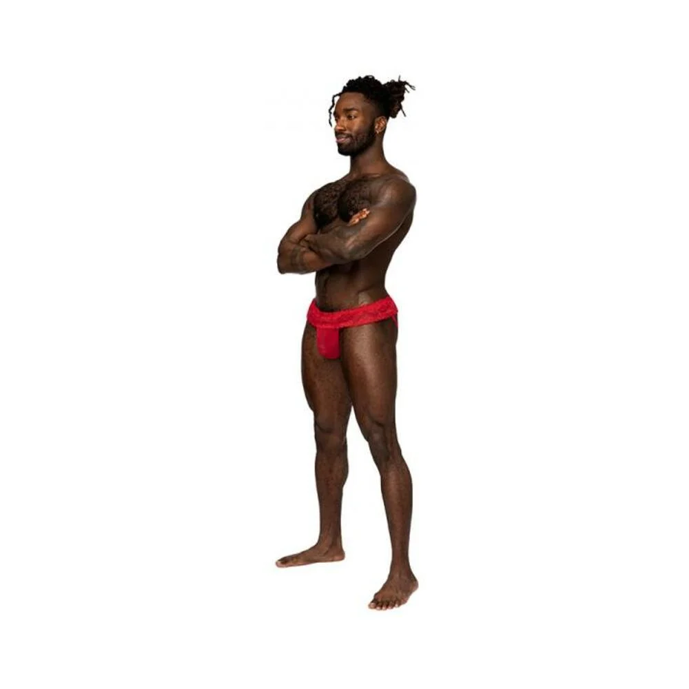 Male Power Sassy Lace Skirt Jock Red