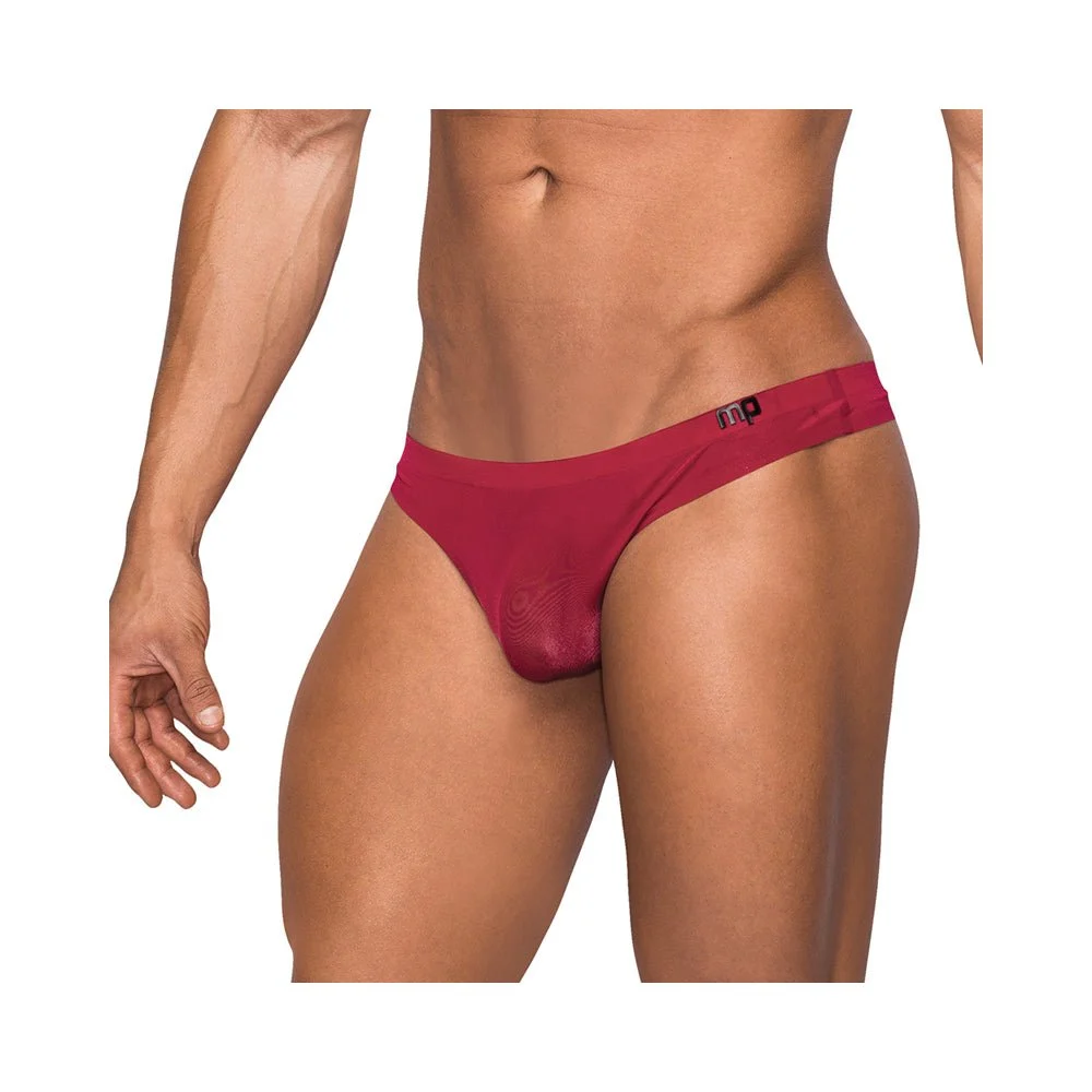 Male Power Seamless Sleek Thong Sheer Pouch Wine