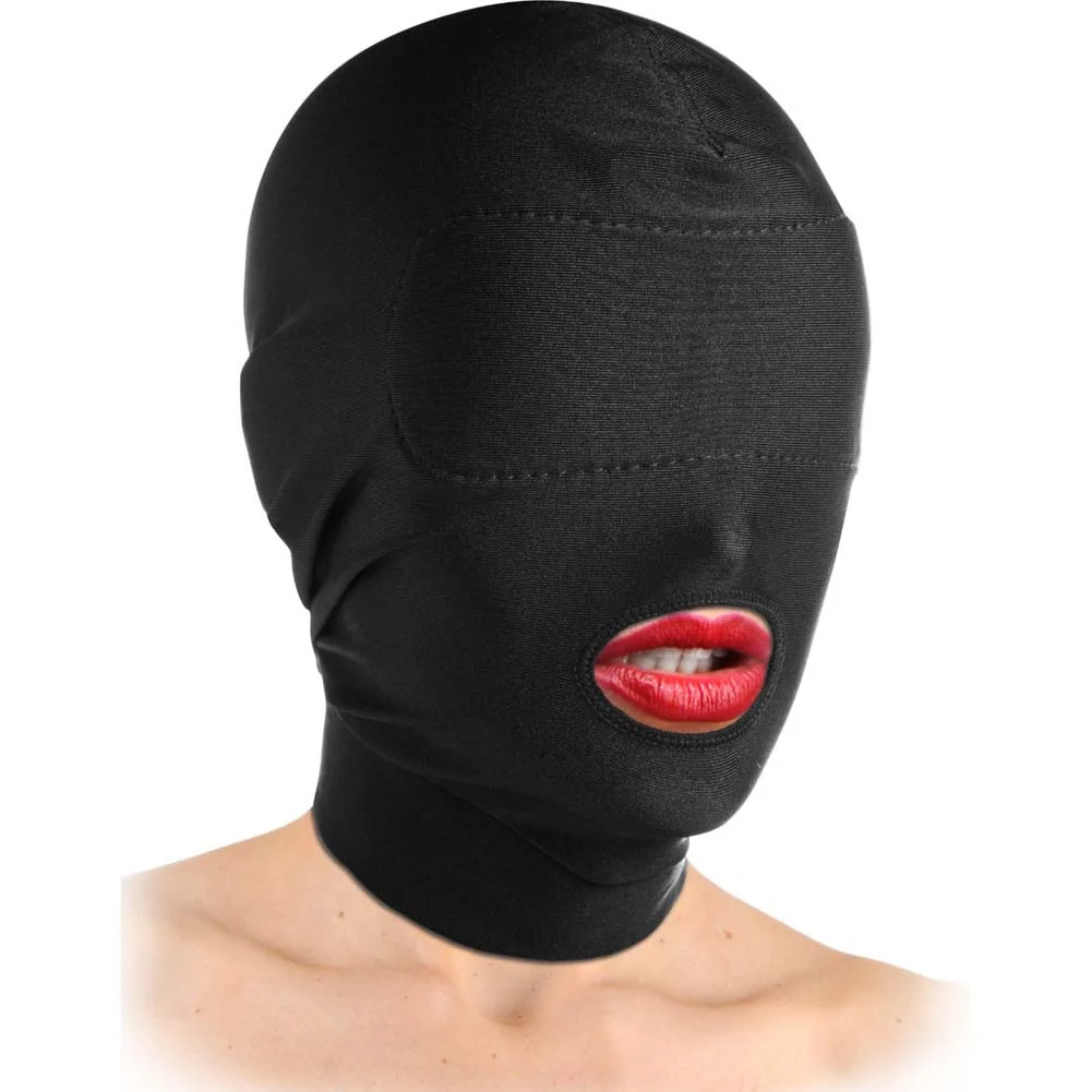 Master Series Disguise Open Mouth Hood with Padded Blindfold, Black