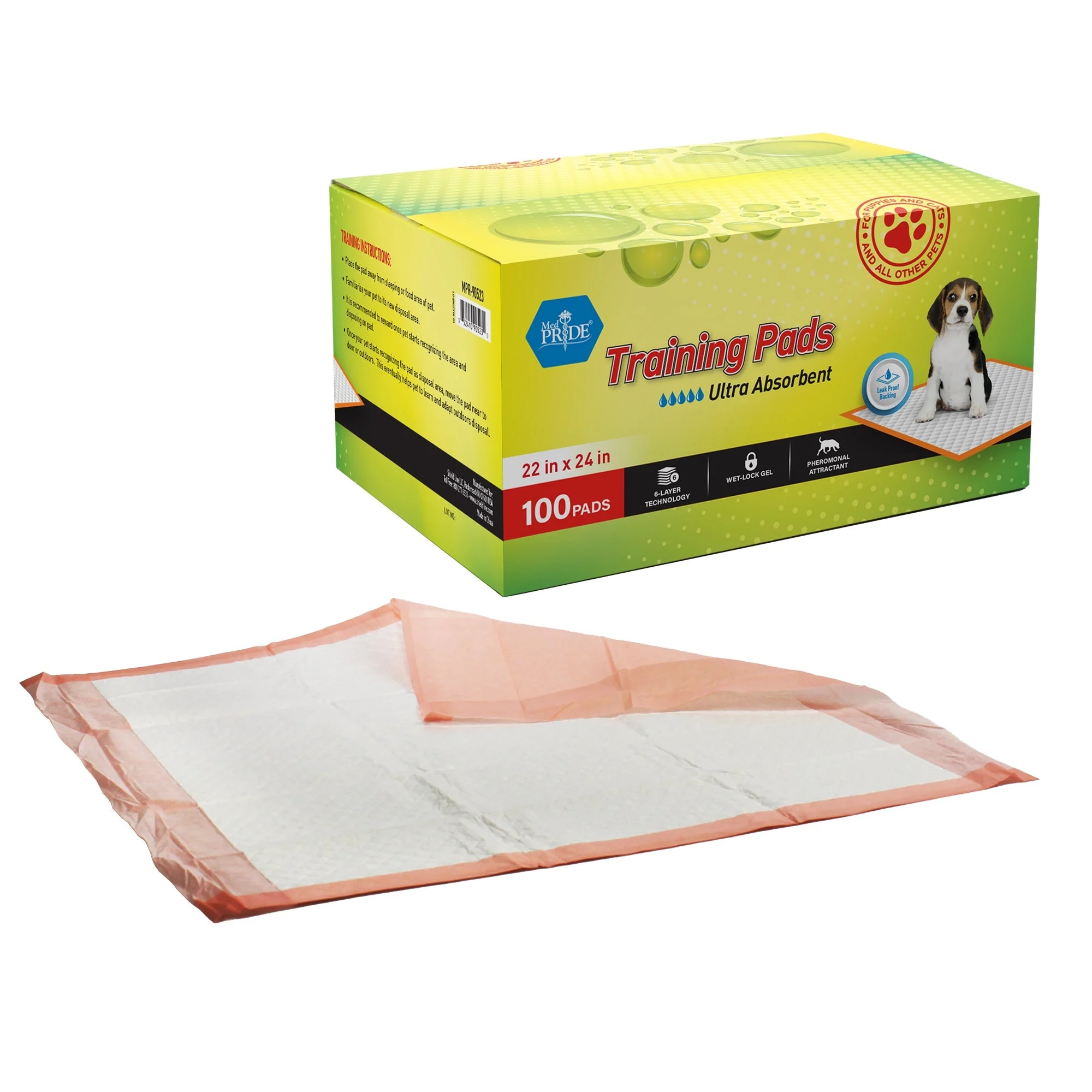 MedPride Pet Pads, 22" x 24" w/ pheromone, Ultra-Absorbent Puppy Potty Pee Pads With 6-Layer Technology (30 gram) -2 Packs of 125 Pads (250 Count)