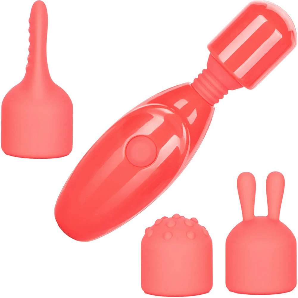 Mini Recharge Massager Kit with Waterproof Wand and Tips, 4", Coral