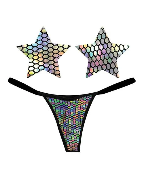 Mirrored Mayhem Super Holographic Pasties and Pantie Lingerie Set