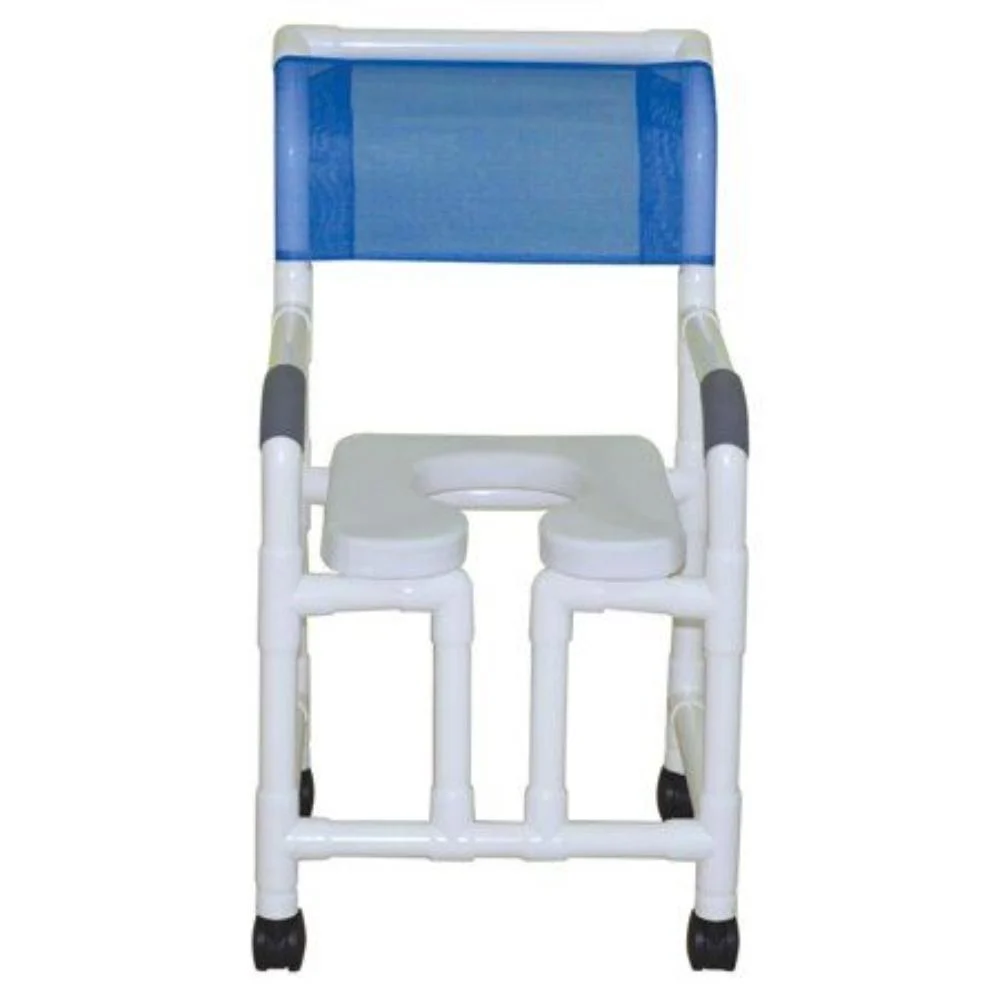 MJM International 118-3TW-OF-SSDE Shower Chair 18" Internal Width, 3" Twin Casters with Open Front and Soft Seat, 300 lbs Weight Capacity