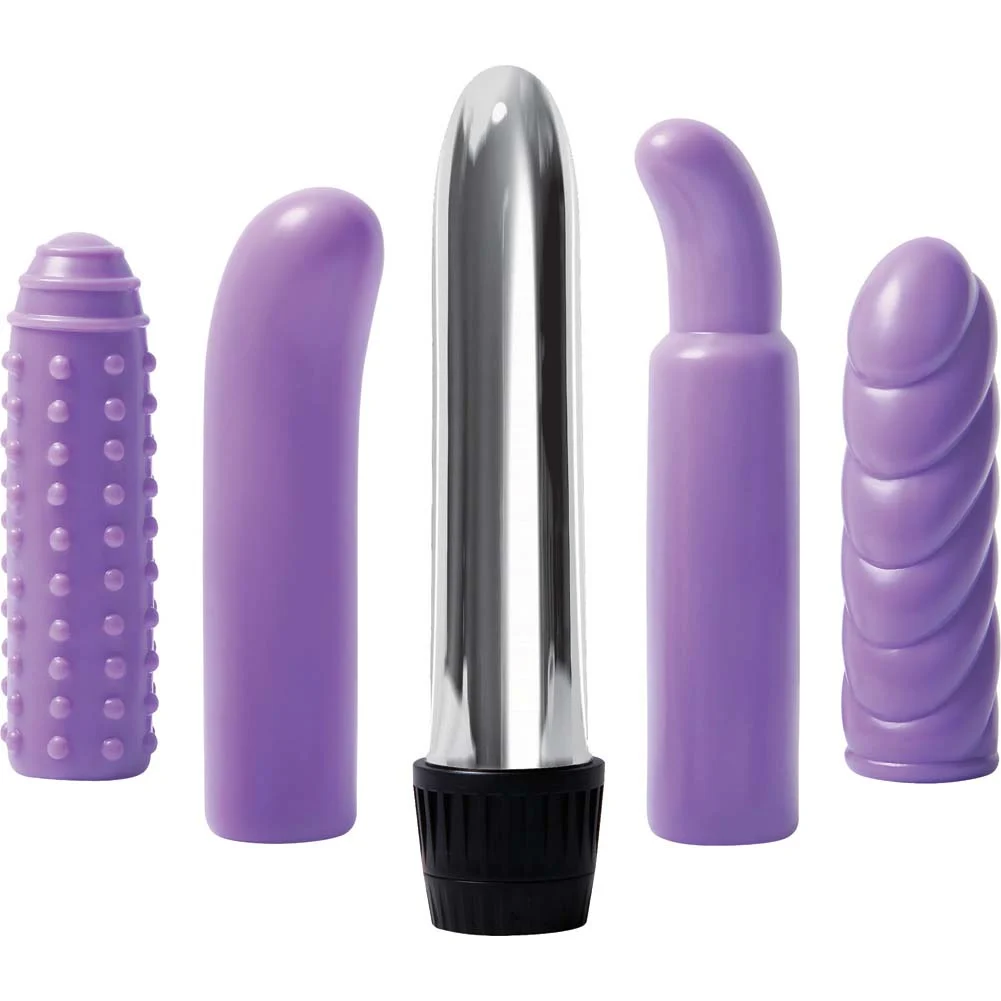 Multi Sleeve Vibrator Kit with Silver Vibe and Textures Sleeves, 5.5", Purple