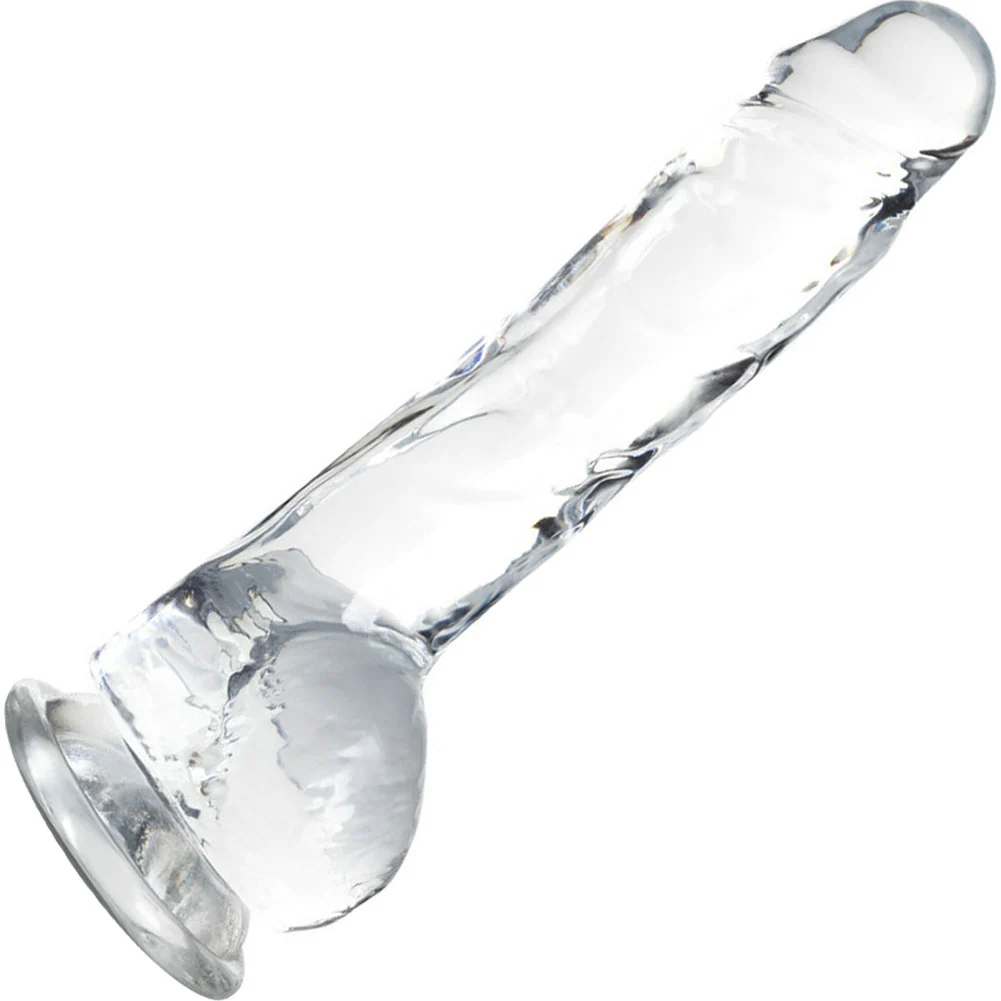 Naturally Yours Crystalline Dildo with Balls and Suction Cup, 8", Diamond