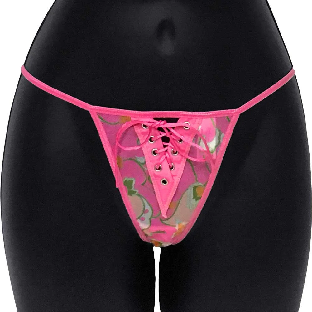 Necessary Objects Cabana Baby T Bar G-String for Her, Large, Floral Pink