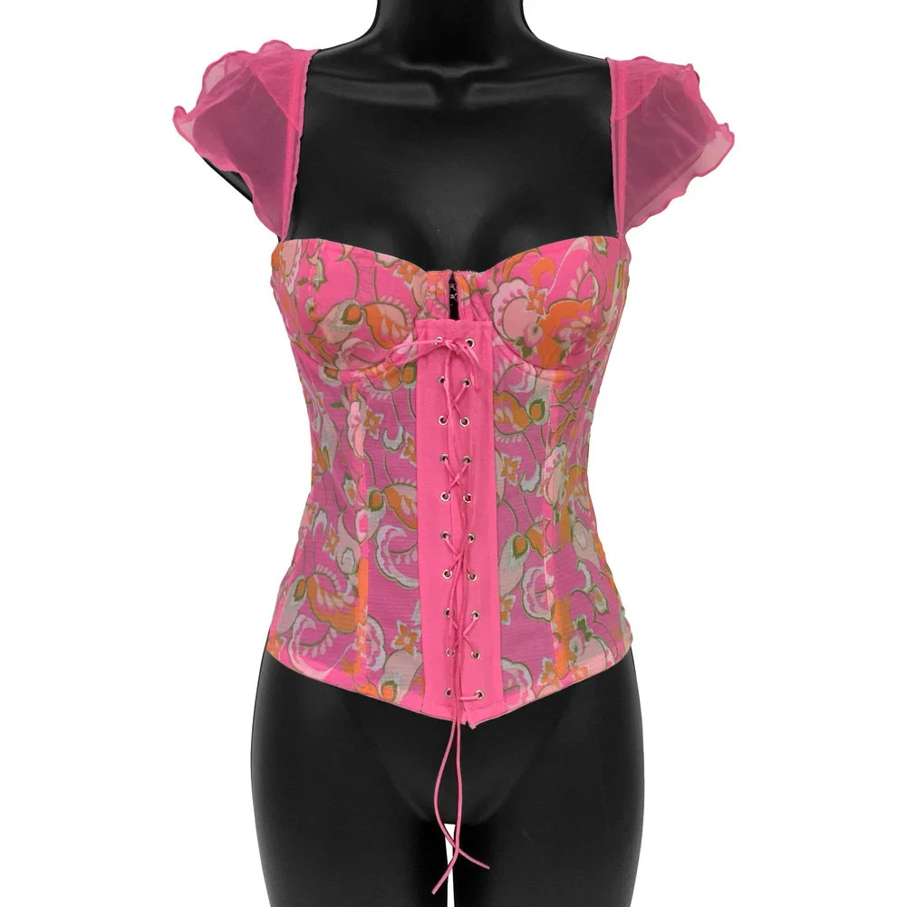 Necessary Objects Cabana Baby Zippered Corset, 34B, Floral Pattern