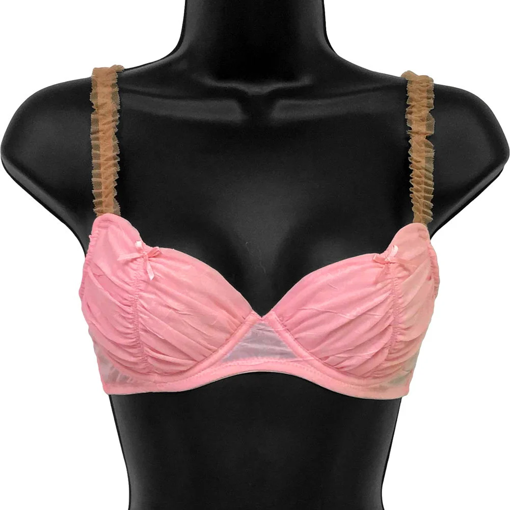 Necessary Objects Cherry Pie Shirred Underwire Bra, 32A, Pink