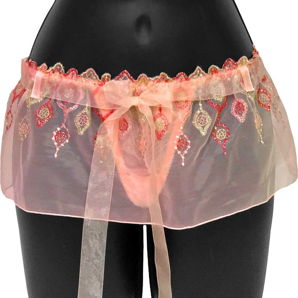Necessary Objects Jewel Of The Nile Skirted T Bar Mesh Panty, Small, Pink