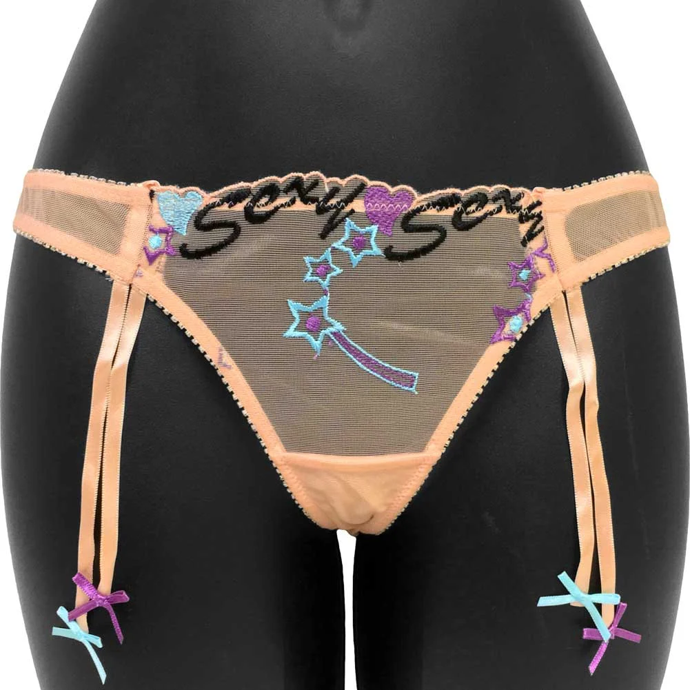 Necessary Objects Sexy Sadie Bow Ties Thong Panty, Medium, Peach