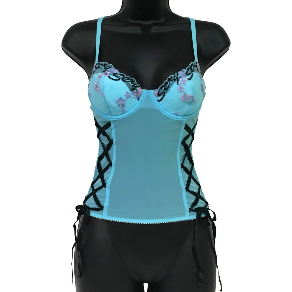 Necessary Objects Sexy Sadie Underwire Padded Cup Corset, 34A, Blue