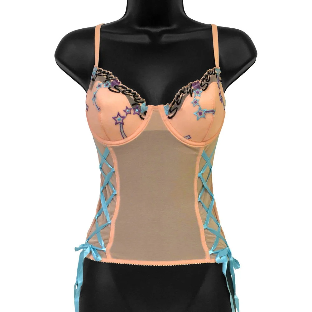 Necessary Objects Sexy Sadie Underwire Padded Cup Corset, 34B, Peach Puff
